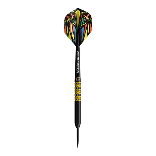 Freccette in acciaio al tungsteno giallo GOAT Athlete Zu sehen ist ein gelber Tungsten-Steeldart. Die Bezeichnung im Dateinamen lautet 'GD7000770 GOAT Athlete Yellow Tungsten Steeldarts 1'.