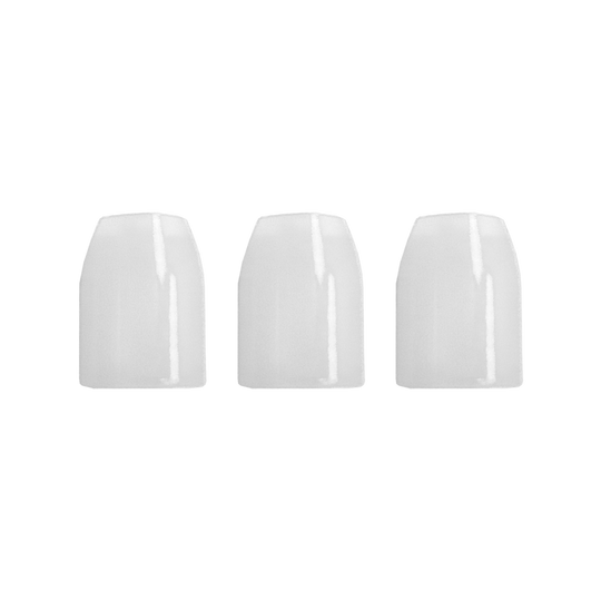 LSF11_L-Style_Champagne-Ringe_Weiss_2 Das Bild zeigt drei transparente L-Style Champagne Ringe, die nebeneinander angeordnet sind. Sie sind Zubehörteile für Dartflights und sorgen für einen sicheren Halt auf dem Schaft.