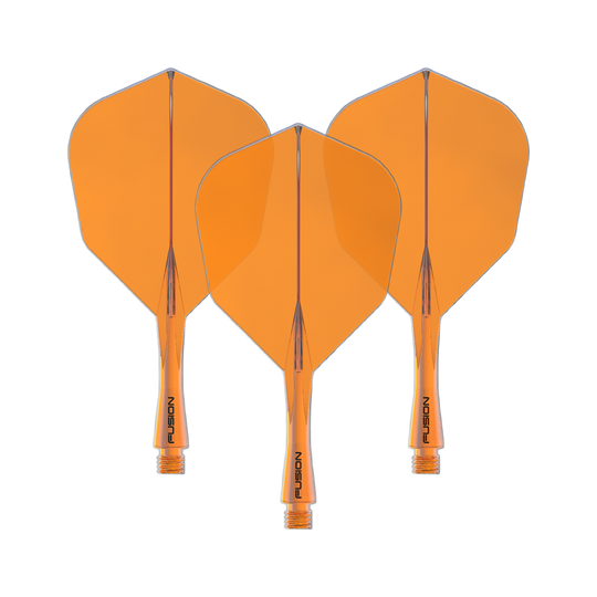 Sistema di alberi di volo a fusione Winmau n. 6 arancione neon Dies ist ein Bild eines Winmau Fusion Flight Shaft Systems No6 in Neon Orange, 22 mm. Das Produkt wird als Set dargestellt.