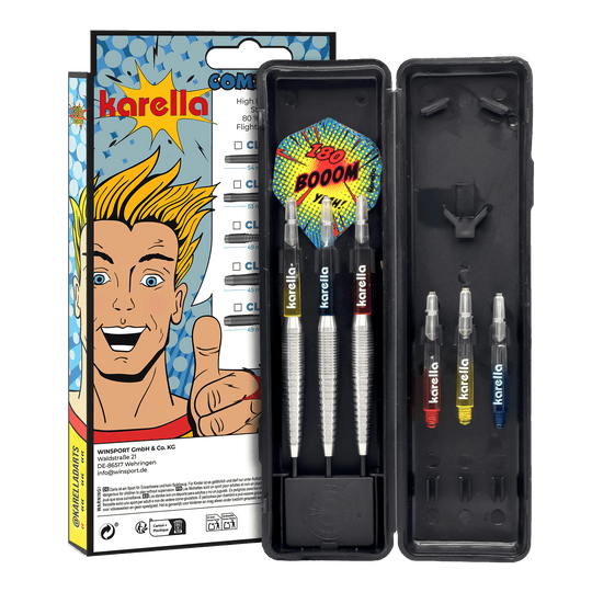 Freccette in acciaio Karella Comic Line CL-5 - 21 g Abgebildet sind die Karella Comic Line CL-5 Steeldarts - 21g. Diese Steeldarts zeichnen sich durch ein Comic-Design aus.