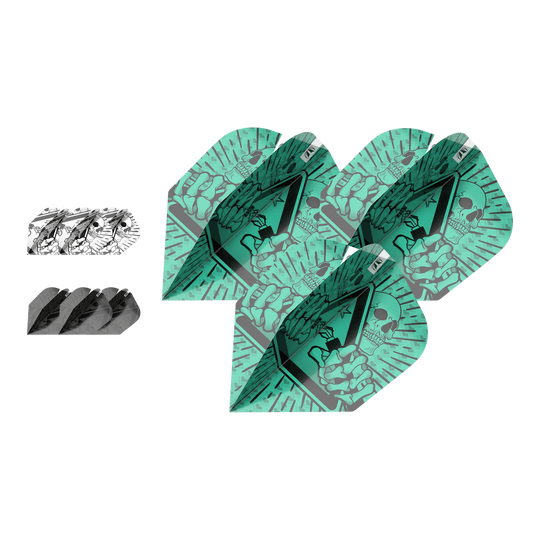Target Ink Bundle 3 set di alette Rob Cross No6 Target Ink Bundle 3 Sets Rob Cross No6 Flights sind nebeneinander zu sehen. Die Flights heben sich durch ihr besonderes Design ab.