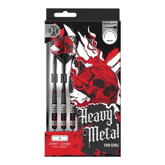 Freccette in acciaio e ottone Ryan Searle Heavy Metal Harrows Gezeigt werden die Harrows Heavy Metal Ryan Searle Brass Steeldarts. Dieses Set ist ideal für ambitionierte Dartspieler.
