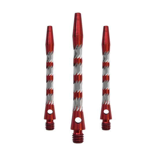 Aste in alluminio Bulls NL Minor - Rosse - 46 mm Bulls NL Minor Aluminium Shafts in Rot, 46 mm lang. Das Bild zeigt ein Set roter Aluminiumschäfte für Dartpfeile.