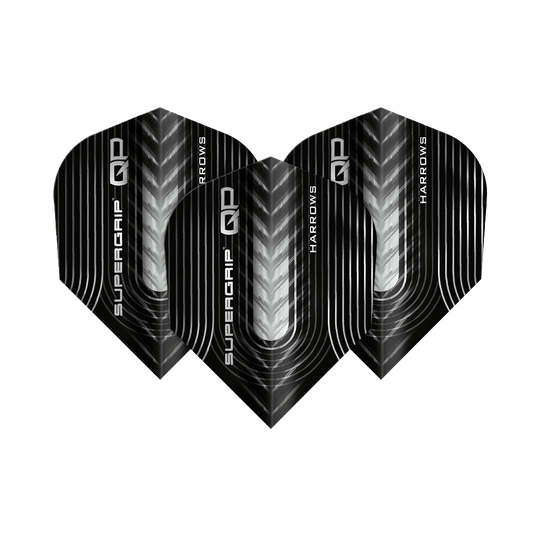 Alette Supergrip QP n. 6 di Harrow Harrows Supergrip QP No6 Flights sind Dartflights mit besonderem Design. Dieses Bild zeigt ein Set dieser Flights.