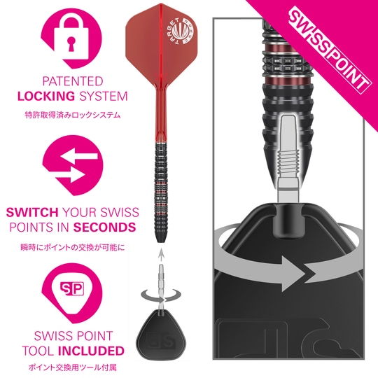 Das Produkt ist Target Japan Prime Series Diamond Kosuzu Iwao GEN4 Swiss Point Steeldarts. Diese Steeldarts sind aus robusten Materialien hergestellt und für ambitionierte Dartspieler gedacht.