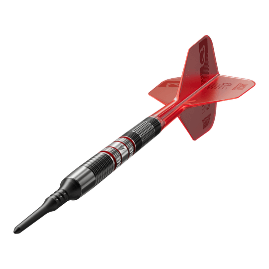 Freccette morbide Target Gabriel Clemens 95K - 19 g Dies ist ein Target Gabriel Clemens 95K Softdart mit einem Gewicht von 19g. Der Dartpfeil hat ein schwarzes Barrel mit roten und silbernen Akzenten sowie einen roten Flight.