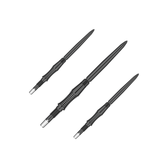Punte per freccette Target Swiss Point Signature RST - Nere Das Bild stellt ein Set von schwarzen Dartspitzen Signature RST, 35mm, von Target Swiss Point dar. Die Spitzen sind nebeneinander angeordnet.