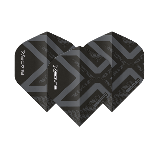 Voli standard Winmau Prism Delta Blade X Metallic Black No2 Abgebildet ist ein Winmau Prism Delta Blade X Metallic Black No2 Standard Flight. Das Produkt erscheint in schwarzer Metallic-Farbe.