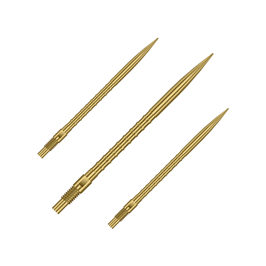 Punte per freccette Harrows Quick Point Heavy Metal - Oro Das Bild zeigt Harrows Quick Point Heavy Metal Grip Dartspitzen in Gold mit einer Länge von 40mm. Es handelt sich um ein Set von Dartspitzen.