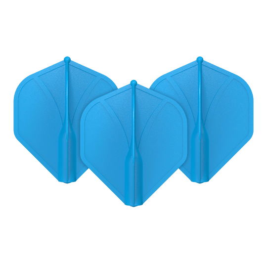 Alette standard n. 2 stampate con profilo alare Shot Auf dem Bild sind drei blaue Dart-Flights zu sehen. Sie haben eine geformte, stabile Struktur und sind nebeneinander angeordnet.