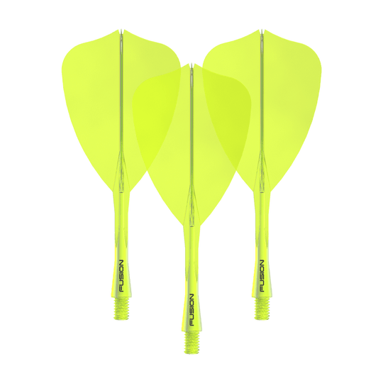 Winmau Fusion Flight Shaft System Freccia Giallo Neon Dieses Bild zeigt das Winmau Fusion Flight Shaft System Arrow Set in Neongelb mit einer Länge von 28 mm. Zu sehen ist vermutlich ein komplettes Dartset.