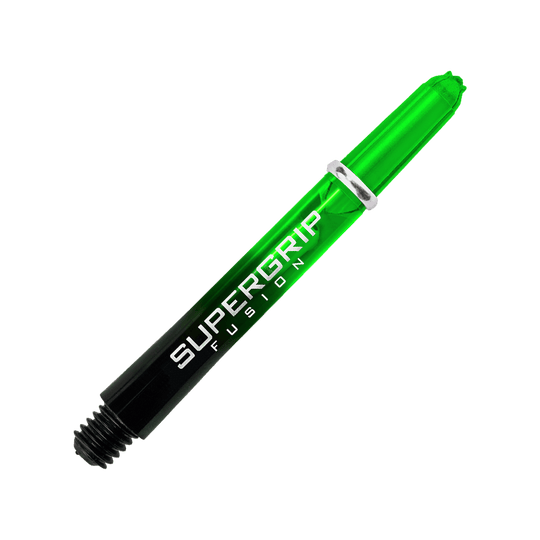 HR340_Harrows_Supergrip_Fusion_Shafts_Gr-n_40mm_2nsFOQYAE4o2Eh Harrows Supergrip Fusion Shafts mit detailreicher Oberfläche. Die Schäfte sind seitlich zu sehen.