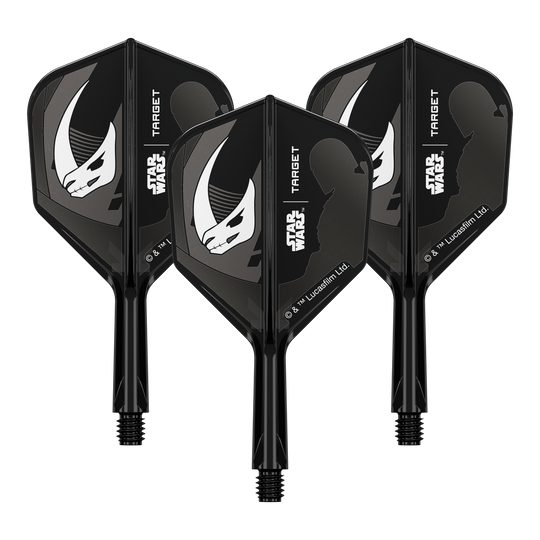 Set Target Star Wars K-Flex Mandalorian No6 Flights Auf dem Produkt ist eine Mandalorianer-Rüstung aus Star Wars abgebildet. Es handelt sich um einen weiteren No6 Flights 19 mm Dart-Flügel.