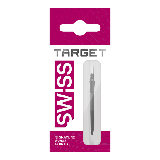 Punte per freccette Target Elysian Archetype 43 Swiss Point in acciaio - Nere Auf diesem Bild ist eine schwarze Dartspitze abgebildet. Die Spitze misst 35 mm.