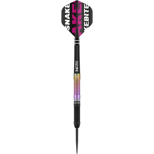 RD2173_RedDragon_Peter-Wright_Snakebite_World_Champion_2020_Edition_Steeldarts_12o1BjSzn1tdKU Auf dem Bild ist ein Steeldart der Marke Red Dragon zu sehen, Modell "Peter Wright Snakebite World Champion 2020 Edition". Der Dart hat ein farbiges Griffstück und einen Flight mit der Aufschrift "Snakebite".