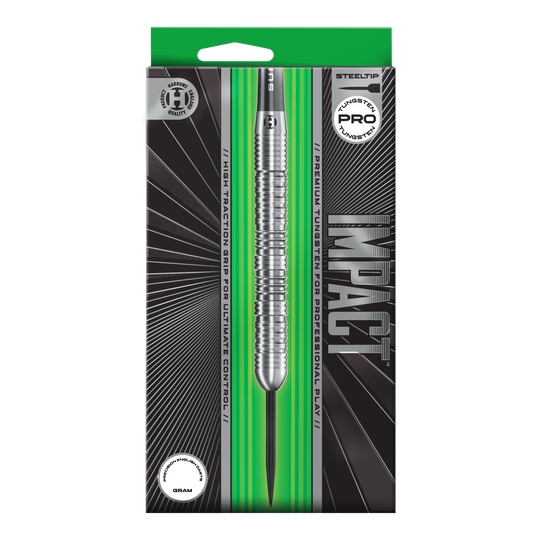 Freccette in acciaio Harrows Impact Abgebildet sind Harrows Impact Steeldarts aus einer anderen Perspektive. Die Darts wirken robust und professionell.
