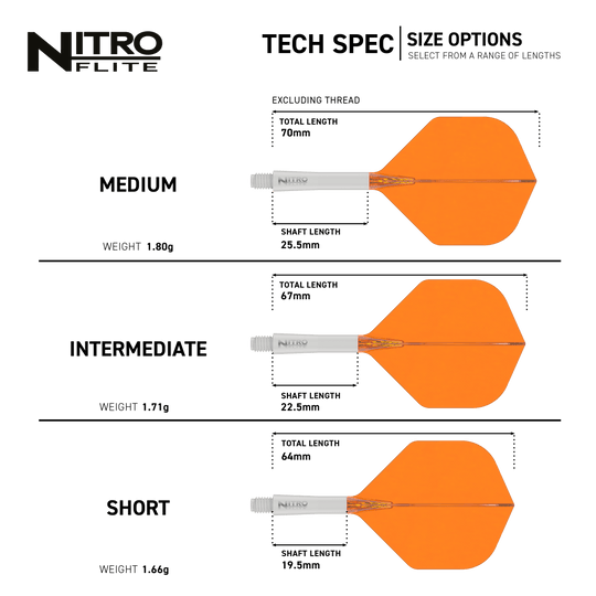 Red Dragon Nitroflite Asta bianca Alette arancioni n. 2 Dieses Bild präsentiert den Red Dragon Nitroflite White Shaft Orange Flights No2. Der Dart-Schaft hat eine weiße Farbe, die Flights sind orange.