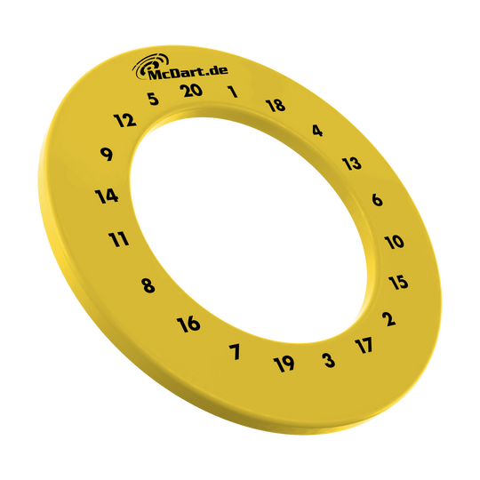 McDart HD Zahlen Surround Das Bild zeigt das Produkt mit dem Dateinamen MSF-E7_McDart_HD_Zahlen_Surround_Gelb_1. Es handelt sich um einen gelben Dartboard-Surround mit HD-Zahlen.