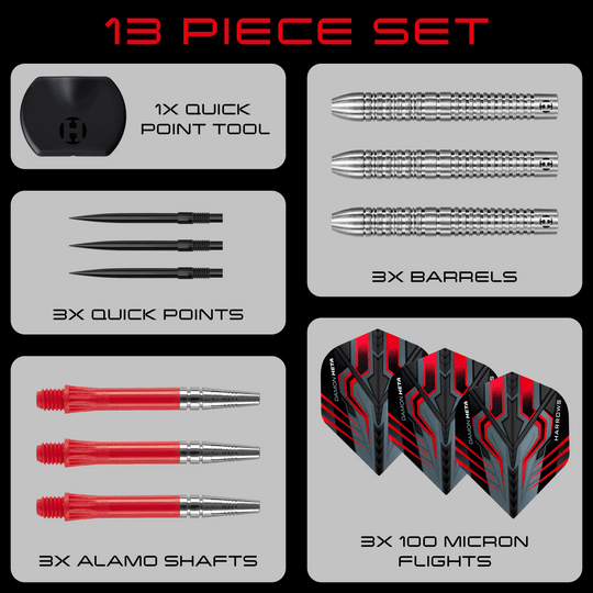 Freccette in acciaio Harrows Damon Heta Natural Quick Point Das Bild zeigt die Harrows Damon Heta Natural Quick Point Steeldarts mit 23 Gramm. Diese Darts sind speziell für Präzision und Kontrolle entwickelt.