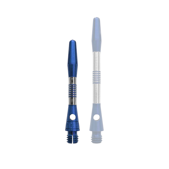 Aste in alluminio Bulls NL Cetra - Blu Ein einzelner blauer Aluminium Dart Schaft, 34mm lang, ist im Bild. Dieser Schaft eignet sich für Dart-Liebhaber und Bastler.