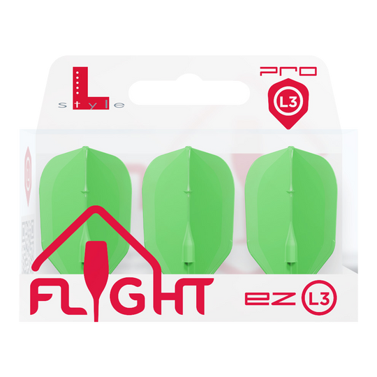 Voli L-L-Style3EZ Zwei Dart-Flights mit klassischer Standardform liegen auf dem Bilduntergrund. Die Kanten sind gleichmäßig.