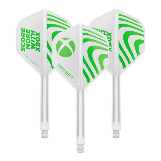Target Xbox K-Flex No2 Standard Flights - Bianco Ein Produktbild mit dem Dateinamen 410612_Target_Xbox_KFlex_No2_Standard_Flights_33mm_1Set. Es handelt sich wahrscheinlich um ein Set vom Dartzubehör.