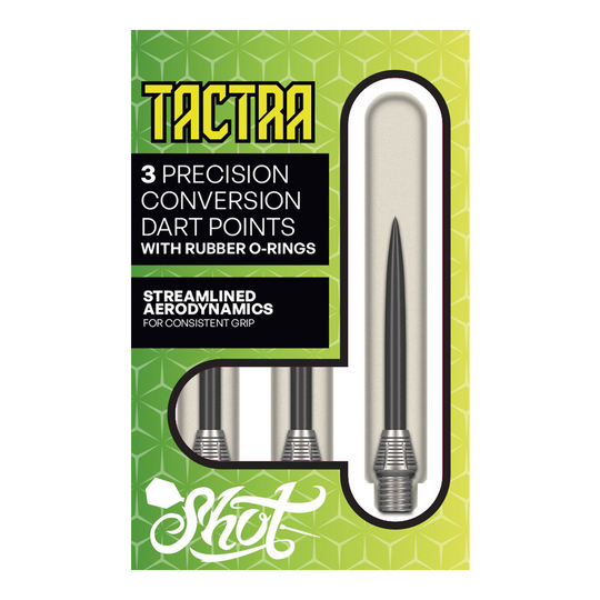 Punti di conversione Shot Tactra - 34 mm Hier sieht man die Shot Tactra Conversion Points - 34 mm. Sie bieten eine praktische Lösung für Dartspieler, die flexibel wechseln möchten.