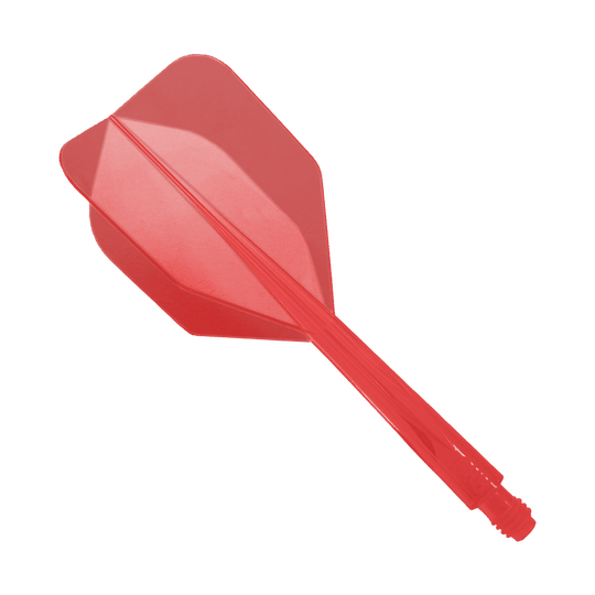 Condor Ax Red Flight System Small - XL - 37,5 mm Das Bild zeigt ein rotes Dartflight-System mit integriertem Schaft. Es handelt sich um das Modell "Condor Axe Red Flight-System Small - XL - 37,5 mm".
