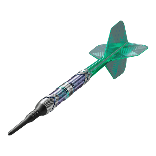 Target Japan Kaze Series Ceros 03 Freccette morbide - 19 g Dies ist der Target Japan Kaze Series Ceros 03 Softdart mit einem Gewicht von 19g. Der Dart hat ein auffälliges Design mit grünen Flights und einem strukturierten Barrel.