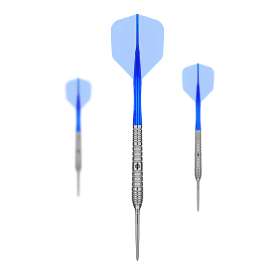 Freccette in acciaio Caliburn Rix EZ-EVO R4 Das Foto zeigt die Caliburn Rix EZ-EVO R4 Steeldarts als Set. Der Fokus liegt auf dem Aussehen und der Anordnung der Darts.