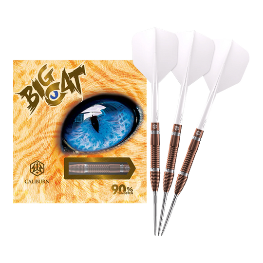 Caliburn Big Cats Lion freccette in acciaio Das Bild zeigt ein vollständiges Set Caliburn Big Cats Lion Steeldarts. Die Darts sind in voller Länge sichtbar.