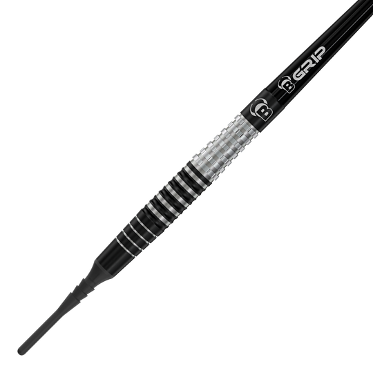 Bulls Martin Schindler Original Generation 3 freccette morbide Das Bild zeigt den Softdart "Bulls Martin Schindler Original Generation 3". Der Dartpfeil hat ein stilvolles Design mit schwarzen und silbernen Rillen am Griff.