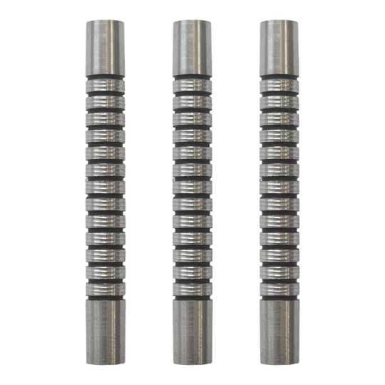 Dieses Bild zeigt ein Set von McDart Black Ring Softdart Barrels - 18g. Mehrere schwarze Dart-Barrels sind nebeneinander angeordnet.