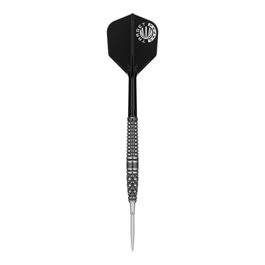 Target Japan Paul Lim The Legend GEN8 Swiss Point Steeldarts - 24 g Auf dem Bild ist ein schwarzer Steeldartpfeil mit silbernen Akzenten zu sehen. Es handelt sich um das Modell "Target Japan Paul Lim The Legend GEN8 Swiss Point" mit 24g.