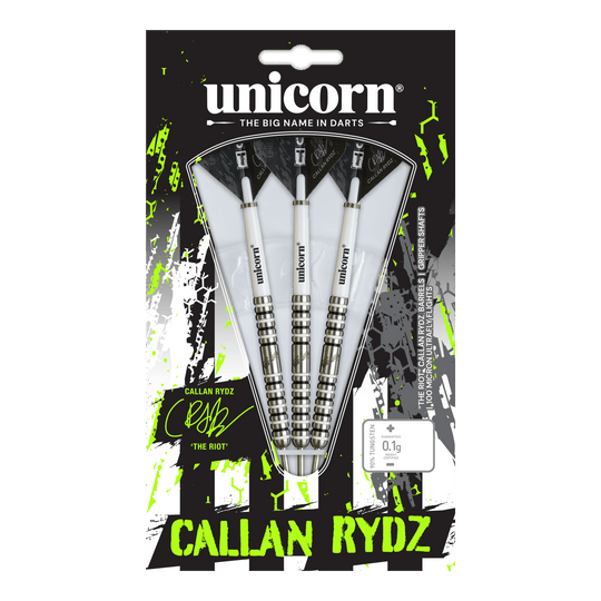 Unicorno Callan Rydz The Riot Phase 2 freccette in acciaio Das Bild zeigt einen Steeldart aus der Callan Rydz The Riot Phase2 Serie. Es handelt sich um einen hochwertigen Dartpfeil für ambitionierte Spieler.
