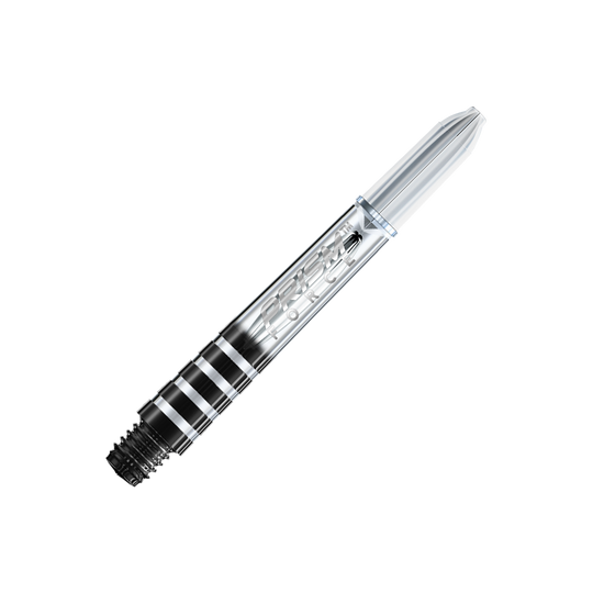 7020-106_Winmau_Prism_Force_Shafts_Clear_35mm_2 Dies ist ein transparenter Dart-Schaft mit der Aufschrift "Prism Force". Er hat ein klares, gestreiftes Design und misst 35 mm.
