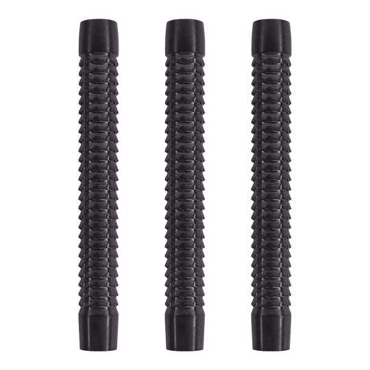 Canne per freccette morbide McDart Phantom Das Bild zeigt drei schwarze McDart Phantom Softdart-Barrels. Sie haben eine geriffelte Oberfläche für besseren Halt.