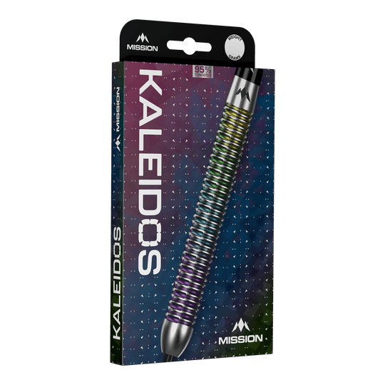 Missione Kaleidos Steeldarts Mission Kaleidos Steeldarts sind auf diesem Bild dargestellt. Die Pfeile überzeugen durch eine bunte Optik und stabile Verarbeitung.