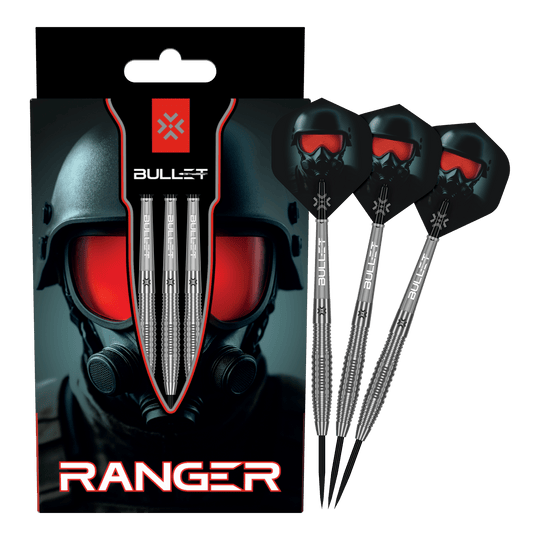 Freccette in acciaio Bullet Ranger Auf dem Bild ist das vollständige Set der Bullet Ranger Steeldarts zu sehen. Die Steeldarts werden für Präzisionswürfe verwendet.