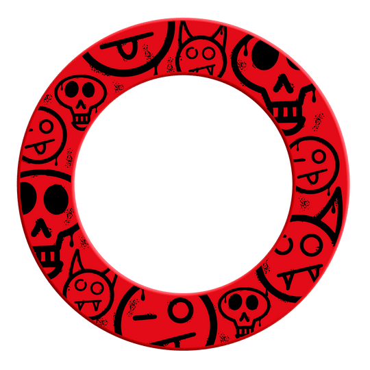 McDart Graffiti Emojis Bersaglio Surround Ein Bild mit dem Dateinamen MSF-A5_McDart_Graffiti_Smilies_Dartboard_Surround_Rot_2. Es zeigt vermutlich einen roten Dartboard-Surround mit Graffiti-Smilies.