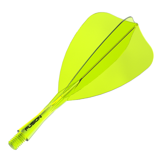 Winmau Fusion Flight Shaft System Freccia Giallo Neon Abgebildet ist ein einzelner neon-gelber Dart-Schaft und -Flight des Winmau Fusion Flight Shaft Systems Arrow 22mm. Dieses Zubehör ist für den Dartsport geeignet.
