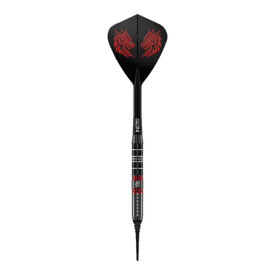 Freccette morbide Red Dragon Jonny Clayton RD-ULTRA - 18 g Dieses Bild zeigt einen einzelnen Red Dragon Jonny Clayton RD-ULTRA Softdart mit 18g. Zu sehen sind silberne, schwarze und rote Elemente sowie ein auffälliger Flight.