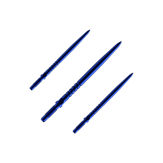 Punte per freccette convertibili Bulls NL - Impugnatura ad anelli - Blu Hier sieht man ein Set aus mehreren RingedGrip Convertible Points in Blau, 32mm lang. Es sind Ersatzspitzen für Dartpfeile.