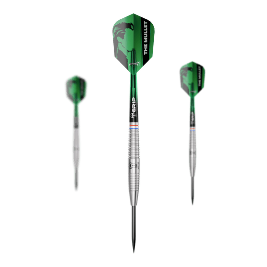 Freccette in acciaio Bulls Danny Jansen G2 Hier sind die Bulls Danny Jansen G2 Steeldarts als Set zu sehen. Mehrere Dartpfeile werden geordnet präsentiert.