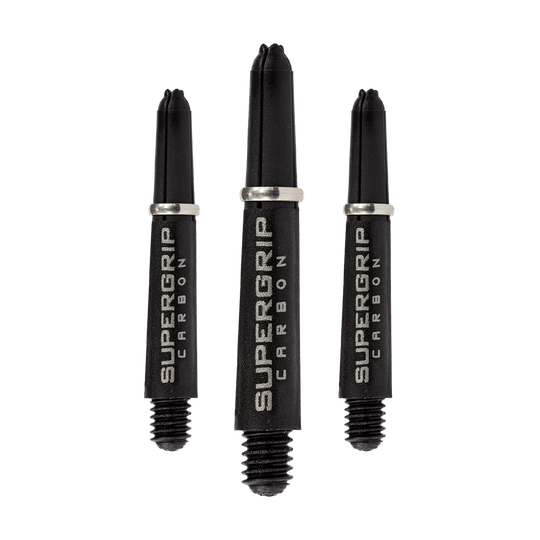 HR354_Harrows_Supergrip_Carbon_Shafts_Silber_33mm_1yympC4OYgBFdZ Das Bild zeigt drei Harrows Supergrip Carbon Shafts in Silber. Die Dartschäfte sind aus robustem Carbon gefertigt und haben ein modernes Design.