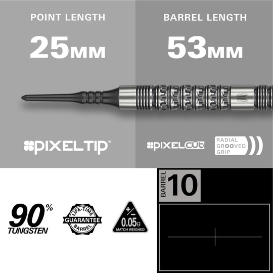 Target Redux 10 freccette morbide - 18 g Gezeigt wird das Produkt Target Redux 10 Softdarts - 18g. Die Softdarts sind als Set zu sehen.