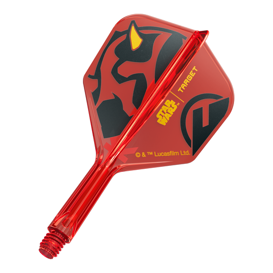 Voli Target Star Wars K-Flex Darth Maul No6 Ein Bild eines Dartflugs, basierend auf dem Dateinamen '410520_Target_StarWars_KFlex_DarthMaul_No6_Flights_Short_19mm_1'. Das Produkt zeigt ein Star Wars Motiv im Darth Maul Design.