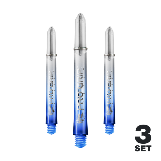 Aste Target Pro Grip Vision - 3 set - Blu Das Bild zeigt drei blaue "Pro Grip Vision" Shafts für Darts. In der rechten unteren Ecke steht "3 Set".