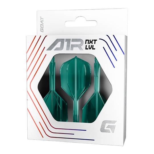 Das Bild stellt das GOAT A1R No6 Flight-Shaft-System in Grün dar. Dieses Produkt wird im Dartsport eingesetzt.
