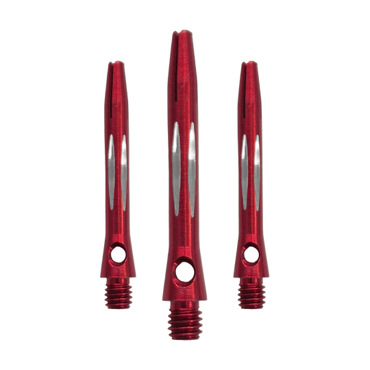 Aste in alluminio con taglio a diamante - Rosse - 35 mm Hier sieht man den Diamond Cut Aluminium Shafts - Rot - 35mm als Set. Es sind mehrere rote Aluminium-Dartschäfte mit Diamantschliff im Set enthalten.